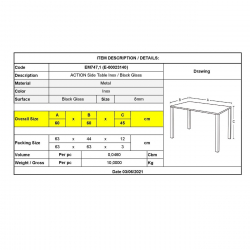 ACTION Τραπεζάκι Σαλονιού - Καθιστικού Inox - Μαυρό Γυαλί 8mm  60x60x45cm