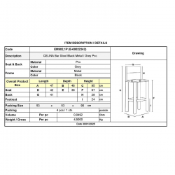 CELINA Σκαμπό BAR με Πλάτη, Κάθισμα H.67cm, Μέταλλο Βαφή Μαύρο, Pvc Γκρι  47x48x67/95cm