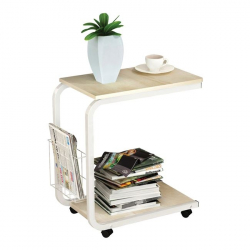 LAP Βοηθητικό Τραπεζάκι, Μέταλλο Βαφή Άσπρο, Απόχρωση Maple  56x30x59cm