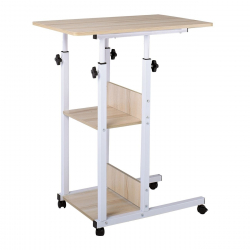 LIFT Βοηθητικό Τραπεζάκι Μέταλλο Βαφή Άσπρο, Melamine Απόχρωση Maple  60x40x78/92cm