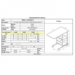 LIFT Βοηθητικό Τραπεζάκι Μέταλλο Βαφή Μαύρο, Melamine Απόχρωση Σκούρο Καρυδί  60x40x78/92cm