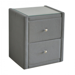 WILTON Κομοδίνο Ύφασμα Γκρι με Προστατευτικό Γυαλί Επιφάνειας  46x41x57cm