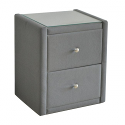 WILTON Κομοδίνο Ύφασμα Γκρι με Προστατευτικό Γυαλί Επιφάνειας  46x41x57cm