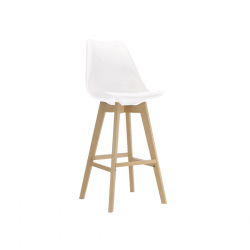 MARTIN Σκαμπό BAR Οξιά Φυσικό, Κάθισμα Η.67cm, PP-Pu Άσπρο, Μονταρισμένη Ταπετσαρία  49x54x67/106cm