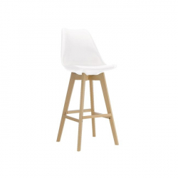 MARTIN Σκαμπό BAR Οξιά Φυσικό, Κάθισμα Η.67cm, PP-Pu Άσπρο, Μονταρισμένη Ταπετσαρία  49x54x67/106cm