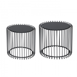 RICO Set-2 Τραπεζάκια Σαλονιού Καθιστικού, Μέταλλο Βαφή Μαύρο, Γυαλί Smoke  Φ45 H.40cm + Φ50 H.45cm