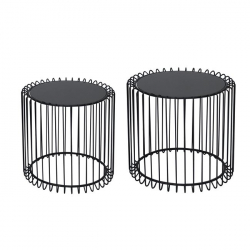 RICO Set-2 Τραπεζάκια Σαλονιού Καθιστικού, Μέταλλο Βαφή Μαύρο, Γυαλί Smoke  Φ45 H.40cm + Φ50 H.45cm