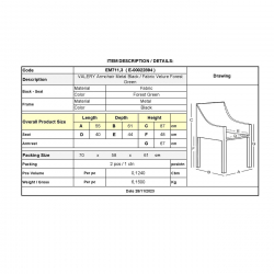 VALERY Πολυθρόνα Μέταλλο Βαφή Μαύρο, Ύφασμα Velure, Απόχρωση Forest Green  55x61x87cm