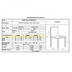 CELINA Καρέκλα Χρώμιο Χρυσό, Velure Μπλε  45x54x85cm