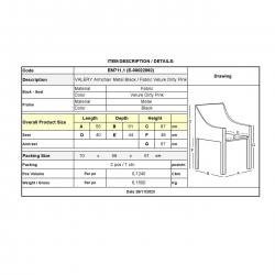 VALERY Πολυθρόνα Μέταλλο Βαφή Μαύρο, Ύφασμα Velure, Απόχρωση Dirty Pink  55x61x87cm