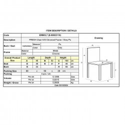 FRESH Καρέκλα Τραπεζαρίας Κουζίνας Μέταλλο Χρώμιο, Pu Γκρι  45x52x100cm