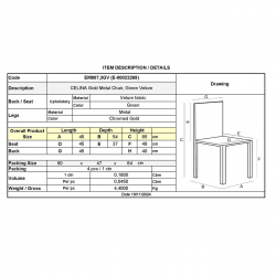 CELINA Καρέκλα Χρώμιο Χρυσό, Ύφασμα Velure, Απόχρωση Forest Green  45x54x85cm
