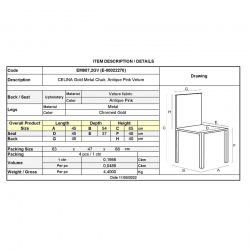 CELINA Καρέκλα Χρώμιο Χρυσό, Velure Antique Pink  45x54x85cm