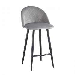 BELLA Σκαμπό BAR με Πλάτη, Μέταλλο Βαφή Μαύρο, Ύφασμα Velure Απόχρωση Γκρι  48x52x65/94cm