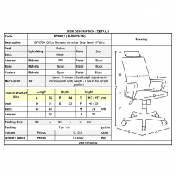 BF8750 Πολυθρόνα Γραφείου Διευθυντή, Mesh Γκρι, Ύφασμα Γκρι  65x64x117/127cm