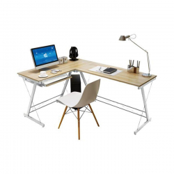 ΓΡΑΦΕΙΟ Η/Υ Γωνία, Μέταλλο Βαφή Άσπρο, Επιφάνεια Απόχρωση Maple  158x120x48x73cm