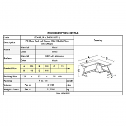 ΓΡΑΦΕΙΟ Η/Υ Γωνία, Μέταλλο Βαφή Άσπρο, Επιφάνεια Απόχρωση Maple  158x120x48x73cm