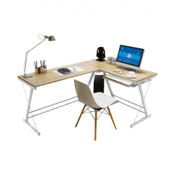 ΓΡΑΦΕΙΟ Η/Υ Γωνία, Μέταλλο Βαφή Άσπρο, Επιφάνεια Απόχρωση Maple  158x120x48x73cm