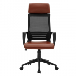 BF2500 Πολυθρόνα Γραφείου Διευθυντή Mesh Μαύρο - Pu Καφέ  58x62x116/126cm