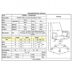 BF8760 Πολυθρόνα Γραφείου, Mesh Γκρι, Ύφασμα Γκρι  66x64x96/106cm