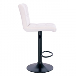 LINO Σκαμπό BAR με Πλάτη, Μέταλλο Βαφή Μαύρο, PU Άσπρο, Ρύθμιση Ύψους, Περιστρεφόμενο  44x50x62/92-83/113cm
