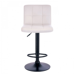 LINO Σκαμπό BAR με Πλάτη, Μέταλλο Βαφή Μαύρο, PU Άσπρο, Ρύθμιση Ύψους, Περιστρεφόμενο  44x50x62/92-83/113cm