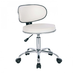 GLORY Σκαμπό με Πλάτη, Χρώμιο PU Άσπρο, Τροχήλατο, Ρύθμιση Ύψους, Περιστρεφόμενο  47x47x67/78cm