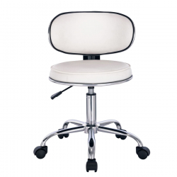 GLORY Σκαμπό με Πλάτη, Χρώμιο PU Άσπρο, Τροχήλατο, Ρύθμιση Ύψους, Περιστρεφόμενο  47x47x67/78cm