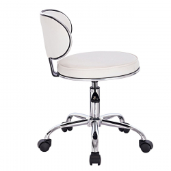 GLORY Σκαμπό με Πλάτη, Χρώμιο PU Άσπρο, Τροχήλατο, Ρύθμιση Ύψους, Περιστρεφόμενο  47x47x67/78cm