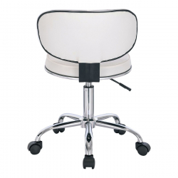 GLORY Σκαμπό με Πλάτη, Χρώμιο PU Άσπρο, Τροχήλατο, Ρύθμιση Ύψους, Περιστρεφόμενο  47x47x67/78cm