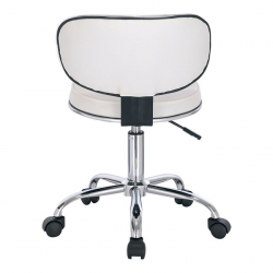 GLORY Σκαμπό με Πλάτη, Χρώμιο PU Άσπρο, Τροχήλατο, Ρύθμιση Ύψους, Περιστρεφόμενο  47x47x67/78cm