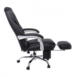 BF8550 Massage Relax Πολυθρόνα Γραφείου Διευθυντή, Βάση Χρώμιο με Υποπόδιο, Pu  Μαύρο  68x64-135x118/127cm