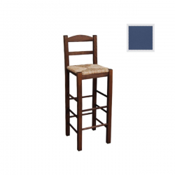 ΣΙΦΝΟΣ Σκαμπό BAR με Πλάτη, Οξιά Εμποτισμός Ανιλίνη Μπλε, Κάθισμα Ψάθα  36x37x76/107cm