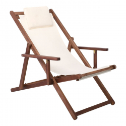 Σαιζ-Λόνγκ - Ξαπλώστρα με Μπράτσα 3 Θέσεων Acacia - Ύφασμα Εκρού Water Repellent  66x104x75cm