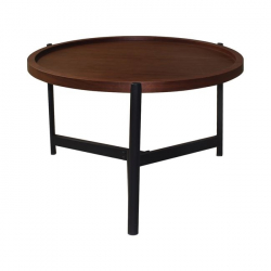 TOSS Τραπεζάκι Σαλονιού - Καθιστικού, Μέταλλο Βαφή Μαύρο, Απόχρωση Καρυδί  Φ.70cm H.40cm