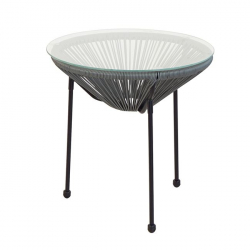 ACAPULCO Τραπεζάκι Μέταλλο Βαφή Μαύρο, Plastic Rattan Γκρι  Φ50cm H.50cm