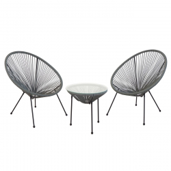 ACAPULCO Set Κήπου - Βεράντας: Τραπέζι + 2 Πολυθρόνες Μέταλλο Μαύρo / Rattan Γκρι  Τραπ:Φ50x50cm - Πολ:73x76x89cm