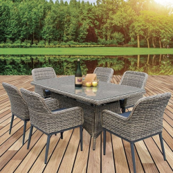 HAVANA Set Τραπεζαρία Κήπου ALU,Wicker Grey Brown-Ανθρακί: Τραπέζι 180x90 + 6 Πολυθρόνες  Table:180x90x75 Chair:64x65x85