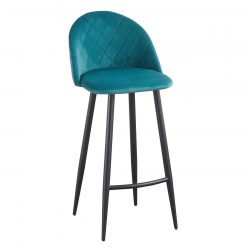 BELLA Σκαμπό BAR με Πλάτη, Μέταλλο Βαφή Μαύρο, Ύφασμα Velure Απόχρωση Petrol  48x52x70/94cm