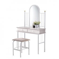 FLORA SET Τουαλέτα με Καθρέπτη + Σκαμπό 2 Συρτάρια, Μέταλλο Βαφή Άσπρο, Ξύλο Άσπρο  90x37x148cm - Stool:40x34x47cm