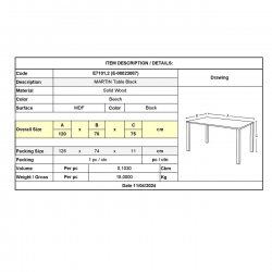 MARTIN Τραπέζι Κουζίνας - Εστιατορίου, Οξιά Φυσικό, MDF Μαύρο  120x70 H.75cm
