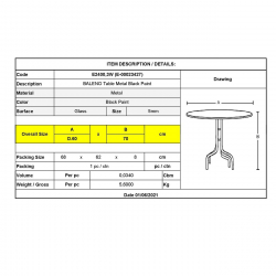 BALENO Τραπέζι Κήπου - Βεράντας, Μέταλλο Βαφή Μαύρο, Γυαλί Tempered  Φ60x70cm