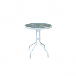 BALENO Τραπέζι Κήπου - Βεράντας, Μέταλλο Βαφή Άσπρο, Γυαλί Tempered  Φ60x70cm