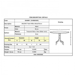 BALENO Τραπέζι Κήπου - Βεράντας, Μέταλλο Βαφή Καφέ, Γυαλί Tempered  Φ60x70cm