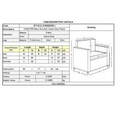 CHESTER Relax Πολυθρόνα Μπερζέρα Σαλονιού, Καθιστικού Ύφασμα Velure Γκρι  78x85x104cm