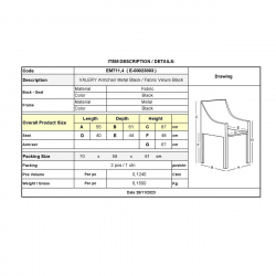 VALERY Πολυθρόνα Μέταλλο Βαφή Μαύρο, Ύφασμα Velure, Απόχρωση Μαύρο  55x61x87cm