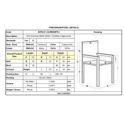 RIO Πολυθρόνα Στοιβαζόμενη Κήπου, Μέταλλο Βαφή Άσπρο, Textilene Cappuccino (4,20kg)  55x74x91cm