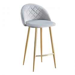 BELLA Σκαμπό BAR με Πλάτη, Βάση Χρώμιο Χρυσό, Ύφασμα Velure Απόχρωση Γκρι  48x52x70/94cm