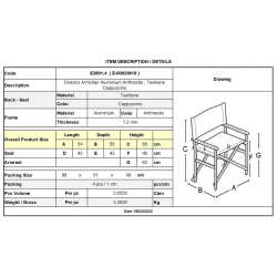 Σκηνοθέτη Πολυθρόνα, Αλουμίνιο Ανθρακί (1,2mm), Textilene Μπεζ, Πτυσσόμενη(2,75kg)  54x50x88cm