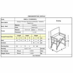Σκηνοθέτη Πολυθρόνα, Αλουμίνιο Ανθρακί (1,2mm), Textilene Μπεζ, Πτυσσόμενη(2,75kg)  54x50x88cm